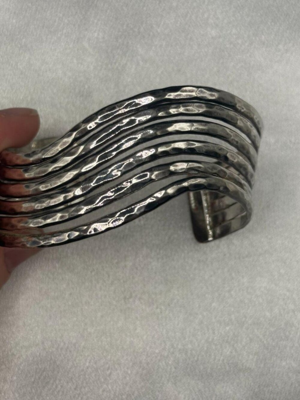 Vintage Western Silver Tone Hammered Cuff Bracelet